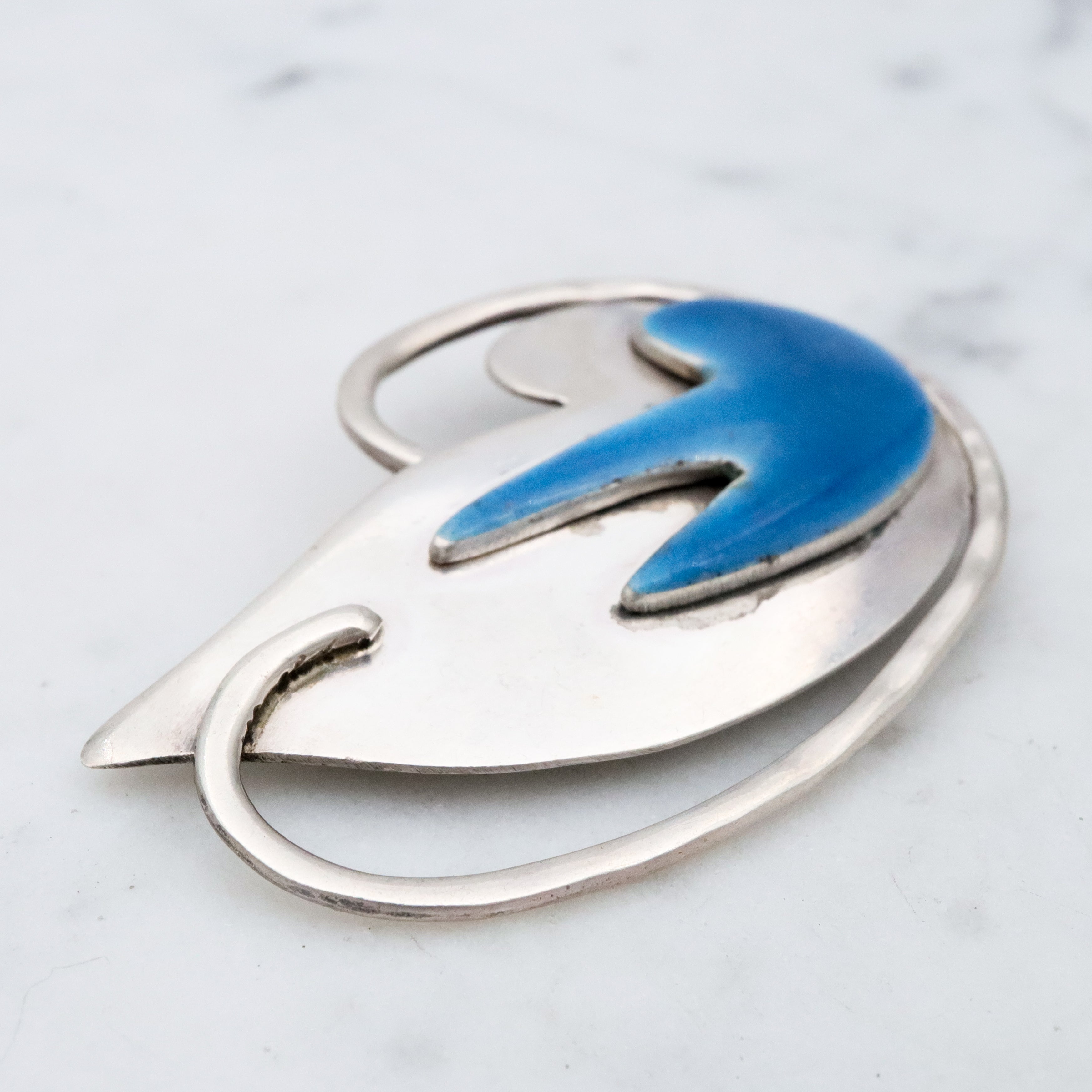 Antique Arts & Crafts era sterling enamel abstract brooch